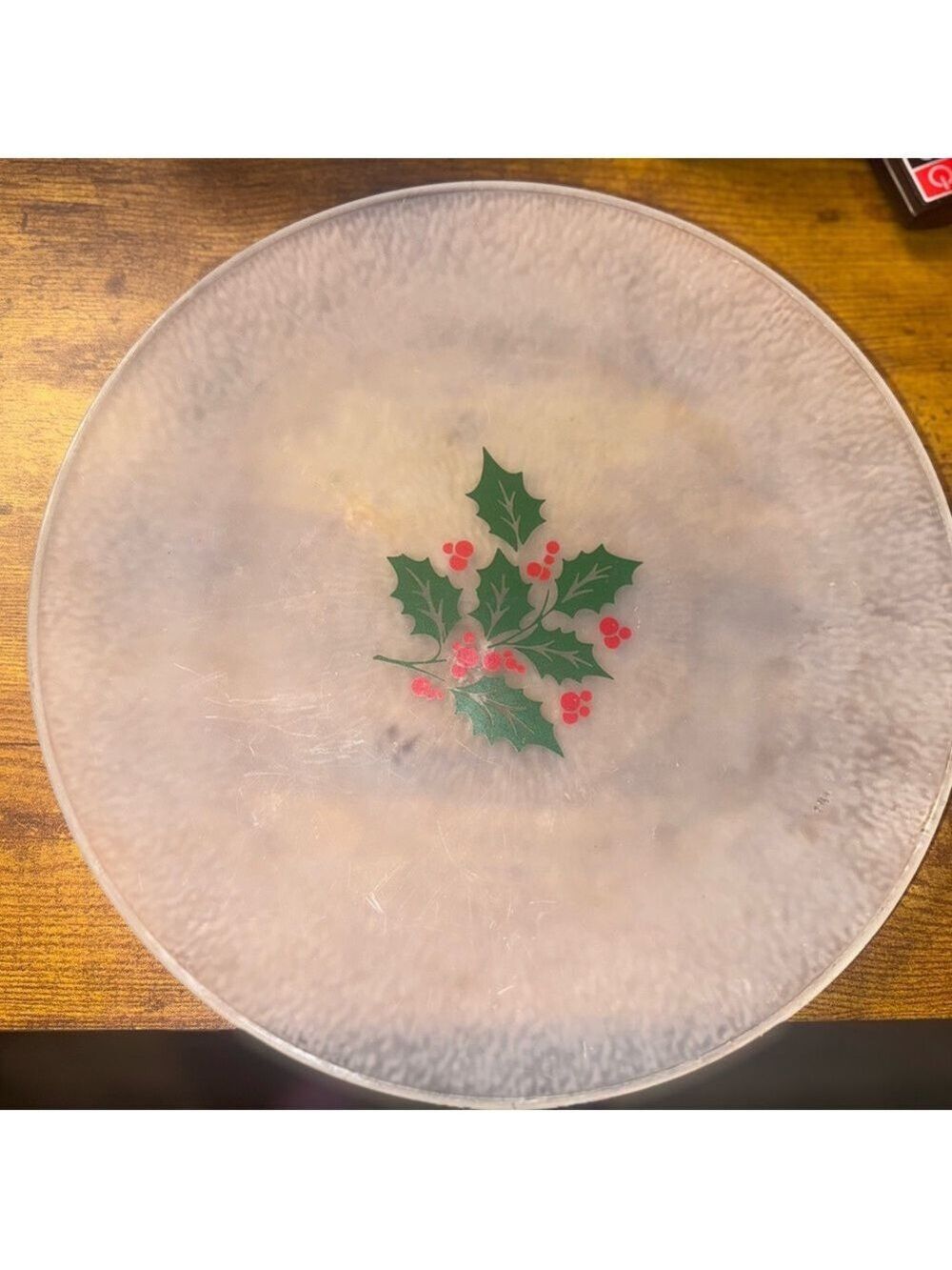 Vintage Holly Berry frosted 11” plate